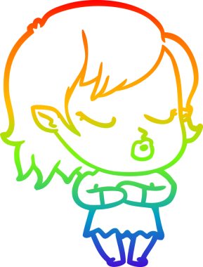 Gökkuşağı gradyan çizgisi. Bir insan tarafından çizilmiş şirin bir vampir kız çizgi filmi.