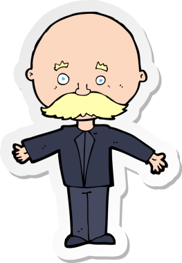 Bir insan tarafından çizilmiş bıyıklı bir karikatürcünün çıkartması.