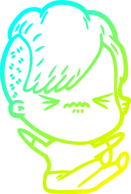 Bir çizgi film karakteri çizen soğuk gradyan, bir insan tarafından çizilmiş hippi bir kız.