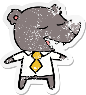 Bir insan tarafından çizilmiş gömlek ve kravat giyen çizgi film ayısının sıkıntılı çıkartması.