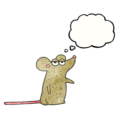 Bir insan tarafından çizilmiş serbest çizim düşünce kabarcığı desenli çizgi film faresi