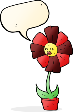 Bir insan tarafından çizilmiş konuşma baloncuklu karikatür çiçeği