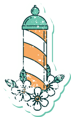 Bir insan tarafından çizilmiş berber direğinin sembolik dövmeli görüntüsü.