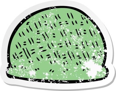 İnsan tarafından çizilmiş bir çizgi film şapkasının gerilimli retro çıkartması.