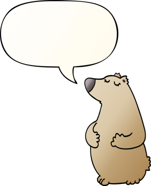 Bir insan tarafından çizilmiş yumuşak eğimli konuşma baloncuklu çizgi film ayısı.