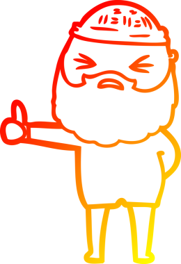 Bir insan tarafından çizilmiş sakallı bir çizgi film karakteri.