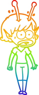 gökkuşağı gradyan çizimi bir çizgi film şok uzaylı kız bir insan tarafından çizildi