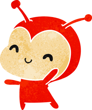 Bir insan tarafından çizilmiş sevimli bir dişi böceğin eski çizgi film çizimi kawaii