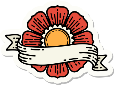 Geleneksel bir çiçek stili ve bir insan tarafından çizilmiş dövme etiketi.