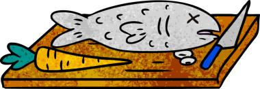 İnsan eliyle çizilmiş bir karikatür, yemek doğrama tahtası.