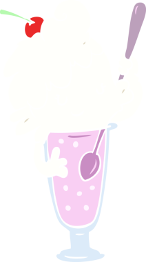 Düz renkli karikatür dondurmacı kız bir insan tarafından çizilmiş.