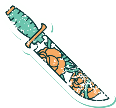 Bir hançerin ve bir insanın çizdiği çiçeklerin sembolik dövmesi.