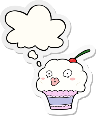 İnsan tarafından çizilmiş bir çıkartma olarak düşünce baloncuklu çizgi film keki.