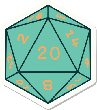 Bir insan tarafından çizilmiş doğal 20 D20 zar etiketi.