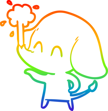 Gökkuşağı gradyan çizgisi insan tarafından çizilmiş su püskürten şirin bir fil çizimi.