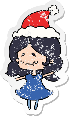 Bir insan tarafından çizilmiş Kawai kızının, sıkıntılı bir Noel çıkartması.