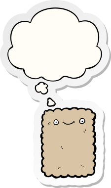 Düşünce baloncuklu çizgi film bisküvisi insan tarafından çizilmiş bir çıkartma.