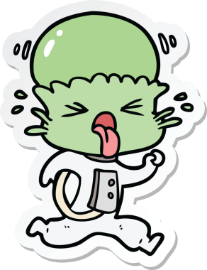 Bir insan tarafından çizilmiş garip bir uzaylı çizgi film çıkartması.