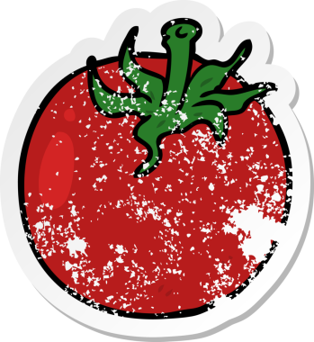 Bir insan tarafından çizilmiş karikatür domatesi.