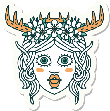 Bir insan tarafından çizilmiş bir Elf Druid karakterinin çıkartması.