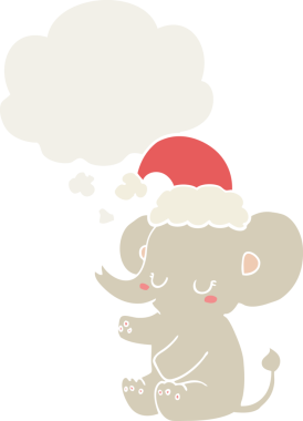 Bir insan tarafından çizilmiş düşünce baloncuğu olan şirin bir Noel fili.