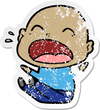 Bir insan tarafından çizilmiş kel bir adam diye bağıran bir çizgi film çıkartması.