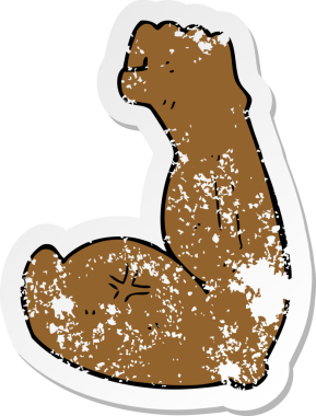 Bir insan tarafından çizilmiş esnek ve güçlü bir kolun gerilmiş çıkartması.