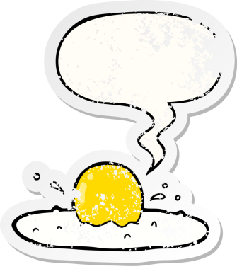 Konuşma baloncuklu karikatür yumurta bir insan tarafından çizilmiş sıkıntılı eski bir çıkartma