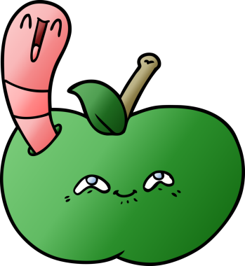 Bir insan tarafından çizilmiş mutlu elma solucanı.