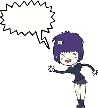 Bir insan tarafından çizilmiş konuşma balonu olan vampir kız.