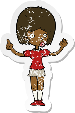 Bir insan tarafından çizilen noktayı açıklayan karikatürist bir kadının gerilimli çıkartması.