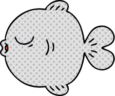 Bir insan tarafından çizilmiş tuhaf çizgi film balığı.