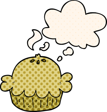 Bir insan tarafından çizilmiş, düşünce baloncuklu çizgi film pastası.