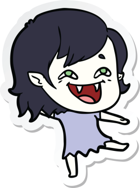 Bir insan tarafından çizilmiş, gülen vampir bir kızın çıkartması.