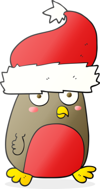 Bir insan tarafından çizilmiş Noel şapkasıyla serbest çizilmiş bir karikatür.