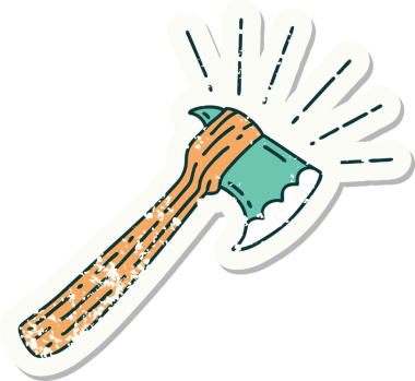 Bir insan tarafından çizilmiş eski dövme stili balta etiketi.