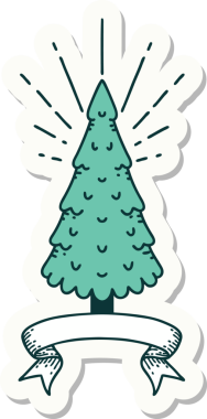 Bir insan tarafından çizilmiş çam ağacının dövme stili çıkartması.