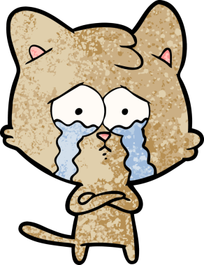 Bir insan tarafından çizilmiş ağlayan kedi çizgi filmi.