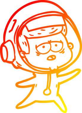 Bir insan tarafından çizilmiş, karikatür, yorgun astronot çizimi.