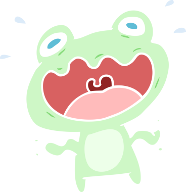 Düz renkli karikatür kurbağası bir insan tarafından çizilmiş.