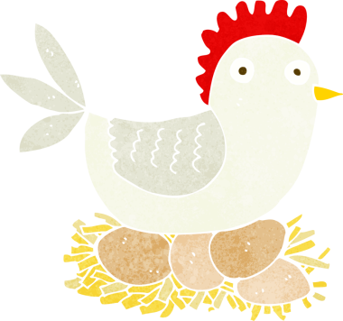 Bir insan tarafından çizilmiş yumurtalar üzerinde çizgi film tavuğu