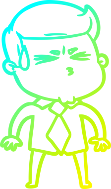 Bir insan tarafından çizilmiş terleyen bir çizgi film karakteri çizimi.