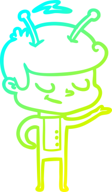 Bir insan tarafından çizilmiş dost canlısı bir uzay adamının soğuk çizgi çizimi.