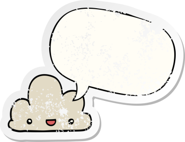 çizgi film küçük mutlu bulut konuşma baloncuğu sıkıntılı eski bir çıkartma bir insan tarafından çizilmiş