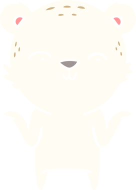 Mutlu düz renkli çizgi film tarzı kutup ayısı bir insan tarafından çizilmiş omuzlarını silkeliyor.