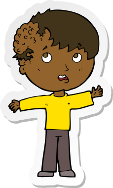 Bir insan tarafından çizilmiş kafasında büyüme olan bir çizgi film çocuğunun çıkartması.