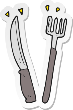 Bir insan tarafından çizilmiş çatal ve bıçak çıkartması.