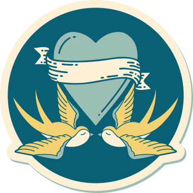 Geleneksel kırlangıç stili dövme çıkartması ve bir insan tarafından çizilmiş sancaklı bir kalp.