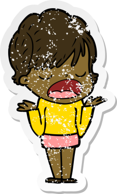 Bir insan tarafından çizilmiş karikatür kadının sıkıntılı çıkartması.