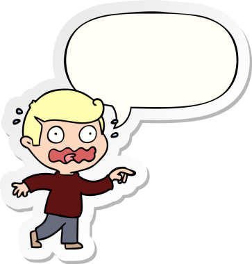 Çizgi film, bir insan tarafından çizilmiş konuşma kabarcığı çıkartmasıyla vurguladı